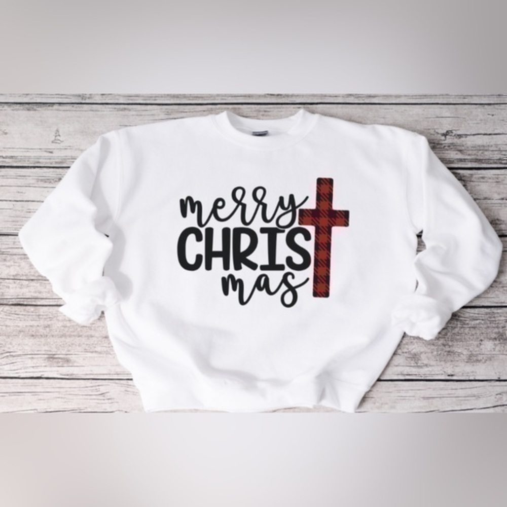 Merry Christmas Cross Crewneck - white - Picture 1 of 5